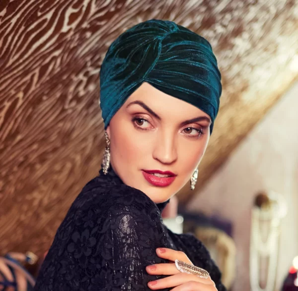 Peral Boho Turban Velvet dark Green turban by Christine Headwear